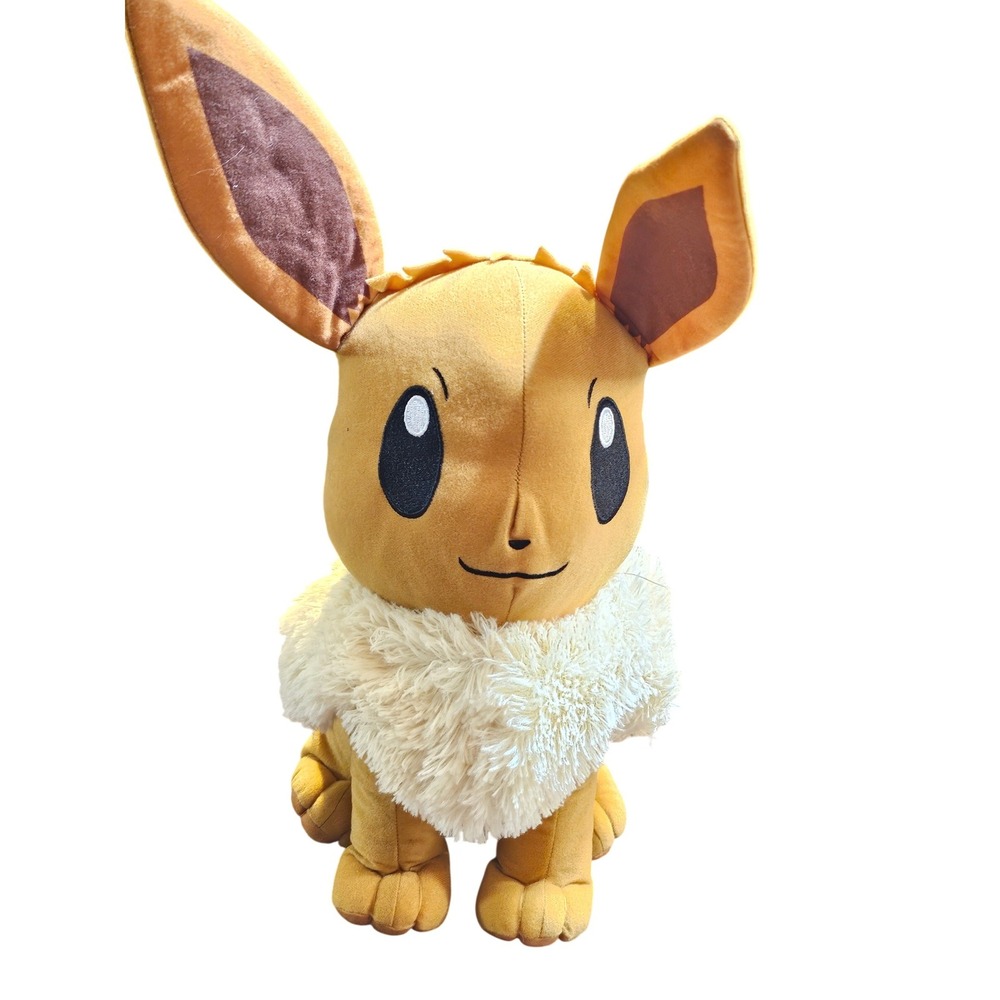 Pokemon Eevee Plush 14 Inch Stuffed Animal Large‎ Fluffy Neck Ruff Brown Fox Toy